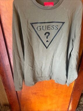 GUESS factory Olive Green Logo Kris Terry Crewneck Sweatshirt